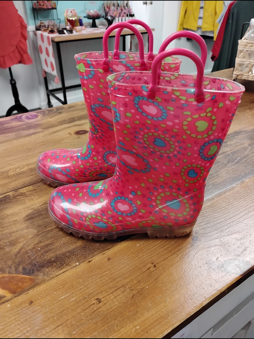 Girls' Pink Polka Heart Rain Boots with Handles